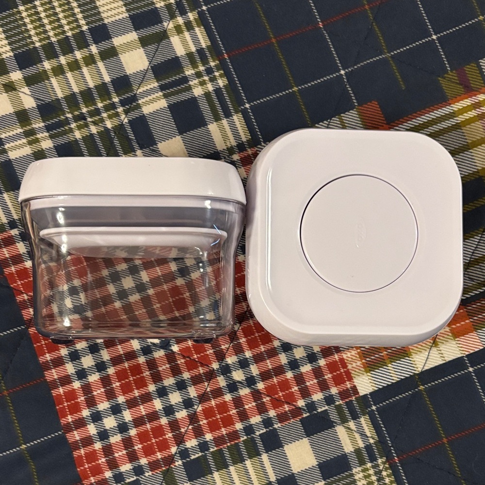 White and Clear Storage OXO Containers with pop lids